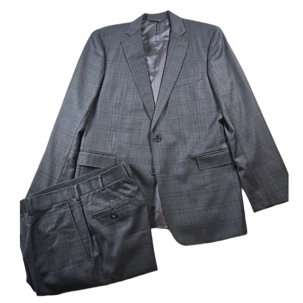 Brooks Brothers Suit Mens 42R 34x31 Charcoal Wool Plaid Regent Vitale Barberis